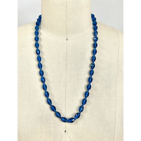Bohemian Glass Necklace Blue With Original Tag Graduating Faceted Beads 24" - Picture 1 of 4